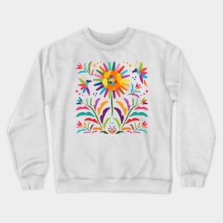 Mexican Otomi Floral Composition by Akbaly Crewneck Sweatshirt